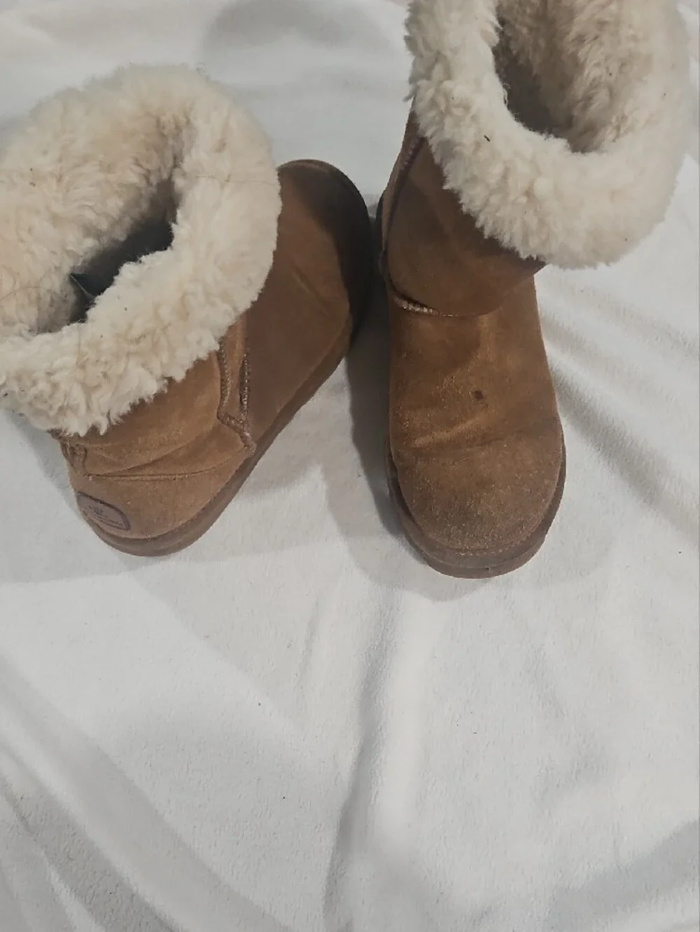 BearPaw Womens Suede Faux Shearling Boot - Brown & Cream